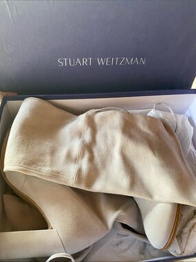 Stuart Weitzman Light Beige Suede Knee-High Boots